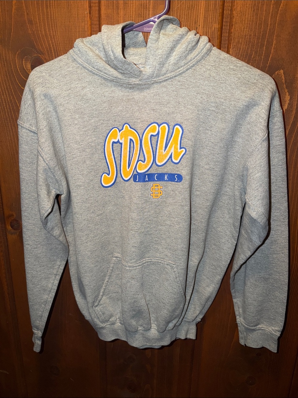 Gildan Gray Crewneck Sweatshirt with Yellow and Blue SDSU Graphic
